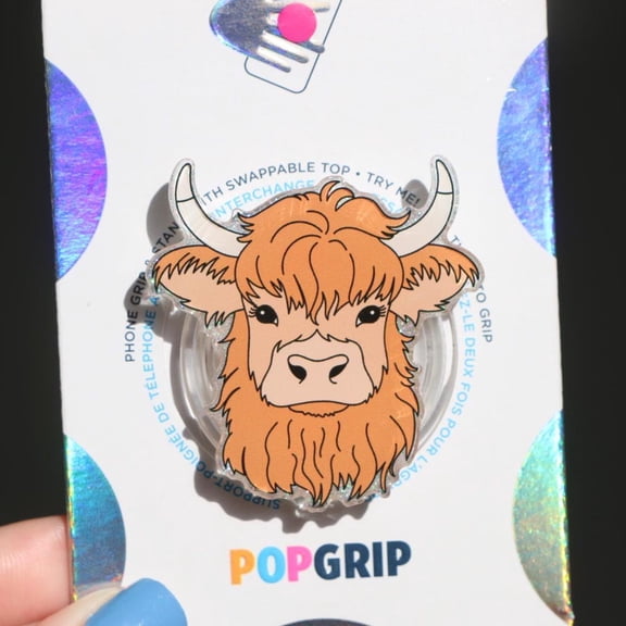 Highland Cow Phone Grip: Sparkly Resin Acrylic Grip