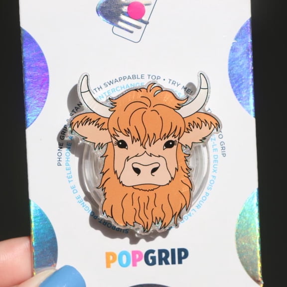 Highland Cow Phone Grip, Vintage Magnetic Phone Grip: Sparkly Resin Acrylic Grip