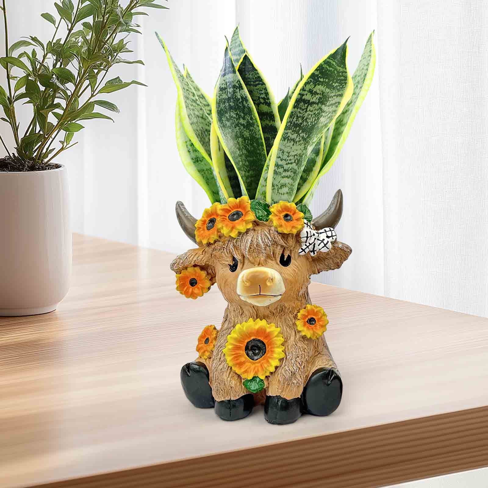 Highland Cow Planter, Outdoor/Indoor Resin Flower Pot, Cute Vase, Animal Gardens Decoration, Home Room Decor, Gifts for Pet Lovers A Clearance!