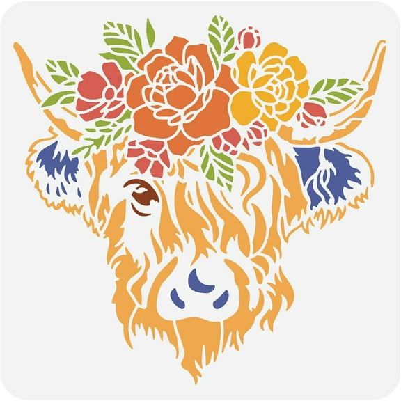 Highland Cow Plastic Painting Template Animal Drawing Stencils for Art Painting Scrabooking and Wall Decoration 12x12 inch for DIY