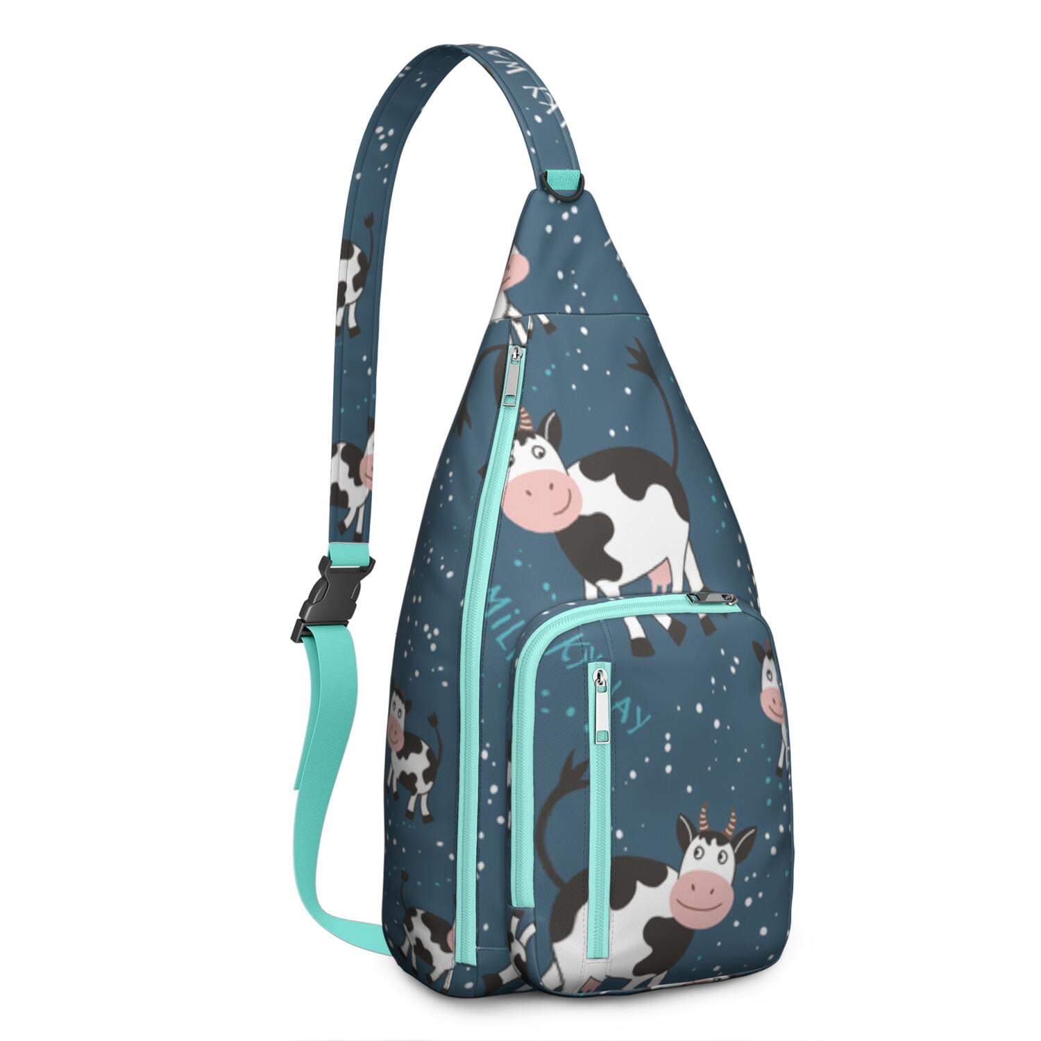 Highland Cow Print Canvas Sling Bag - Rustic Farmhouse Crossbody Backpack for Men & Women, Cute Cow Lovers Shoulder Daypack (Black & White Cow Pattern, Funny Farm Design, Unisex Casual Rucksack)