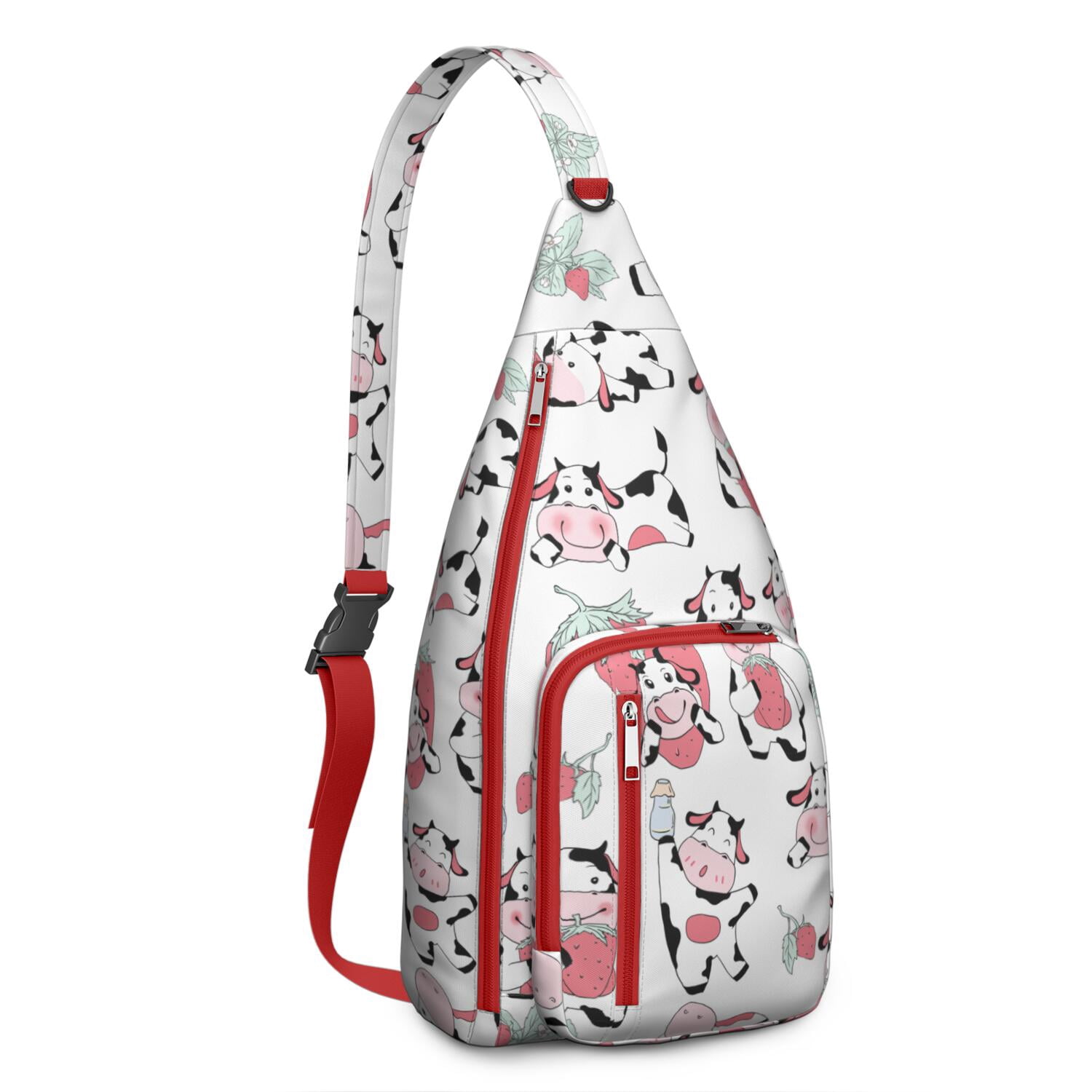 Highland Cow Print Canvas Sling Bag - Rustic Farmhouse Crossbody Backpack for Men & Women, Cute Cow Lovers Shoulder Daypack (Black & White Cow Pattern, Funny Farm Design, Unisex Casual Rucksack)