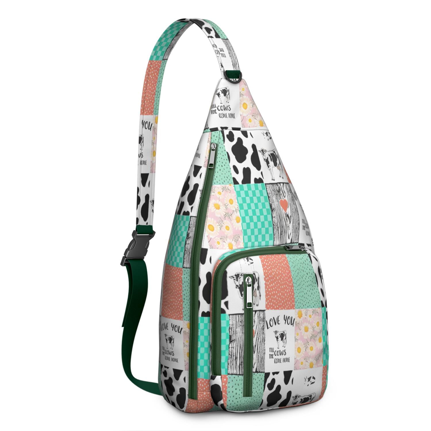 Highland Cow Print Canvas Sling Bag - Rustic Farmhouse Crossbody Backpack for Men & Women, Cute Cow Lovers Shoulder Daypack (Black & White Cow Pattern, Funny Farm Design, Unisex Casual Rucksack)