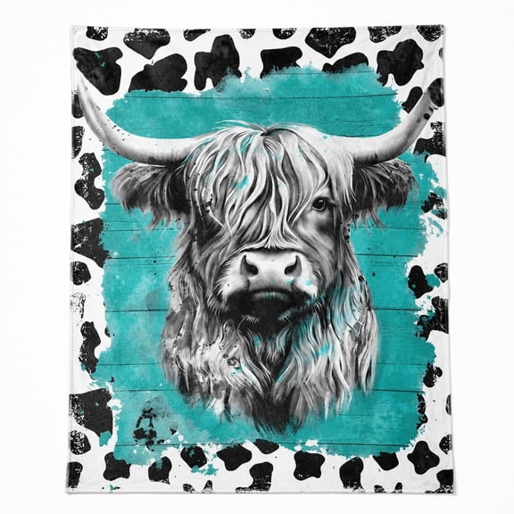 Highland Cow Print Fleece Throw Blanket, Soft 280 Gsm Polyester, Western Farmhouse Decor for Couch, Sofa & Bed