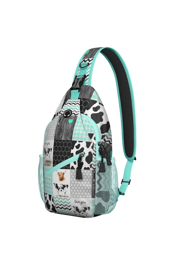 Highland Cow Print Sling Backpack, Rustic Farmhouse Buffalo and Bull Pattern Crossbody Bag for Cow Lovers Travel
