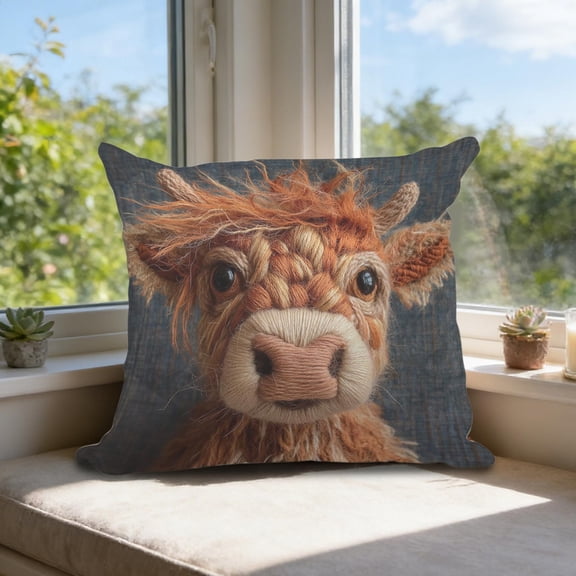 Highland Cow Print Throw Pillow Cover,Short plush Decorative Square Pillpw Case Decor, Farmhous Decor Vintage Country Art for Gift, Lumbar Pillows Case, Cushion for Sofa Couch Bed