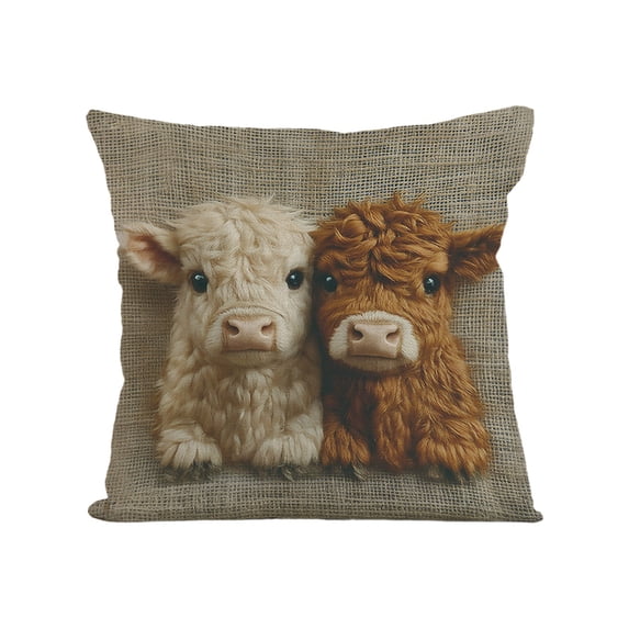 Highland Cow Print Throw Pillow Cover,Short plush Decorative Square Pillpw Case Decor ,Lumbar Pillows Case, Cushion for Sofa Couch Bed,Farmhous Decor Vintage Country Art for Gift