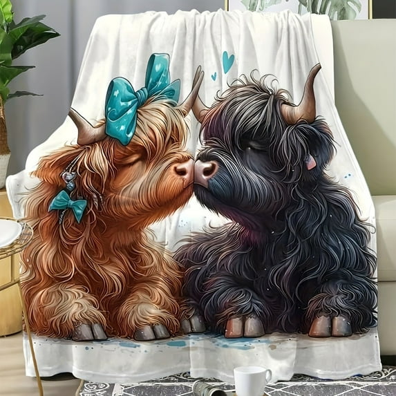 Vestiva Highland Cow Throw Blanket for Adults, 50x60 Inch Soft Flannel Printed Throws for Couch Sofa Bed, Farmhouse Decor Gifts for Women Men