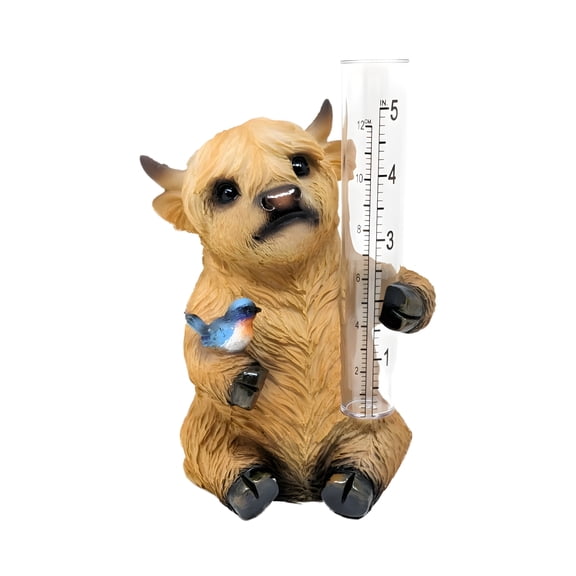 Highland Cow Rain Gauge – Outdoor Resin Garden Decor, Rustic Farmhouse Yard Statue