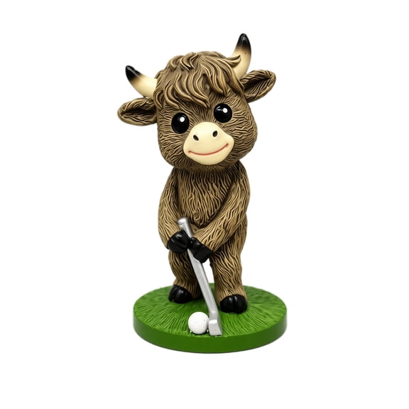 Highland Cow Resin Figurine Basketball Bull Animal Sculpture Desktop Ornament for Home Office Decoration Gift Display