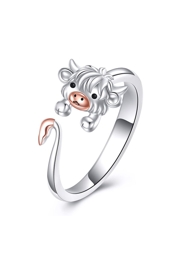 Highland Cow Ring for Women Sterling Silver Cow Open Adjustable Ring Jewelry Gifts Size 7