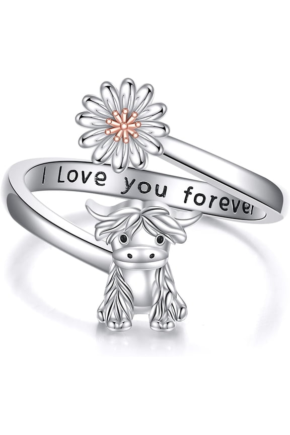 Highland Cow Rings 925 Sterling Silver Highland Cow Ring Animal Jewelry Gifts for Women Cow Lovers