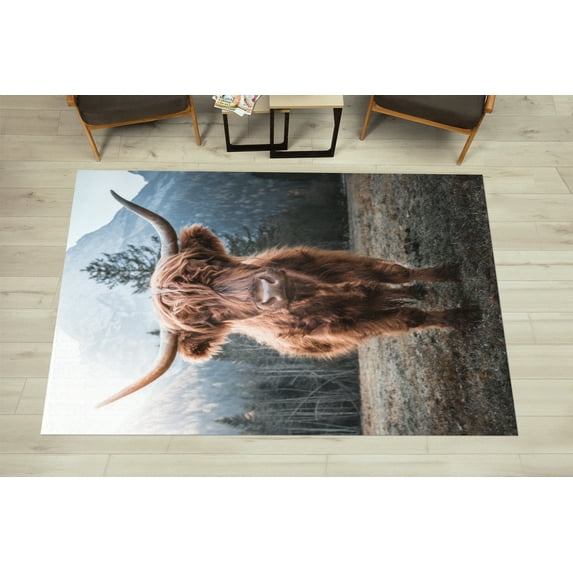 Highland Cow Rugs, Brown Rugs, Farmhouse Rug, Animal Rugs, Kitchen Rug, Bathroom Rug, Living Room Rug, Gift Rug, Housewarming Soft Gift, 2.6'x6.5' - 80x200 cm