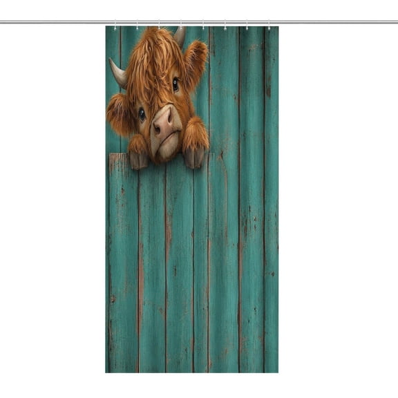 Highland Cow Sad Eyes Fence Print Shower Curtain,Cloth Fabric Waterproof Polyester Bathroom Home Decor Set with Hooks