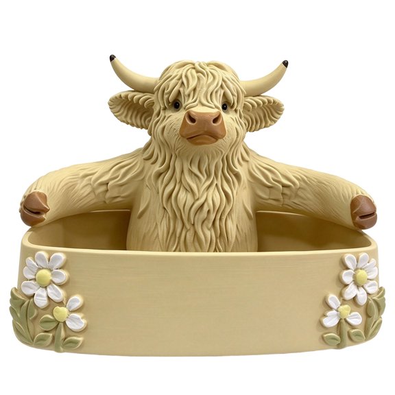 Highland Cow Salt and Pepper Shaker Set, Resin Cow Spice Rack with Glass Bottles for Kitchen Table Decor