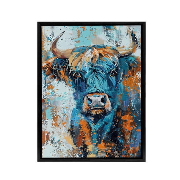 Highland Cow Scottish Hairy Coo Black Framed Canvas Wall Art Print 24X32"