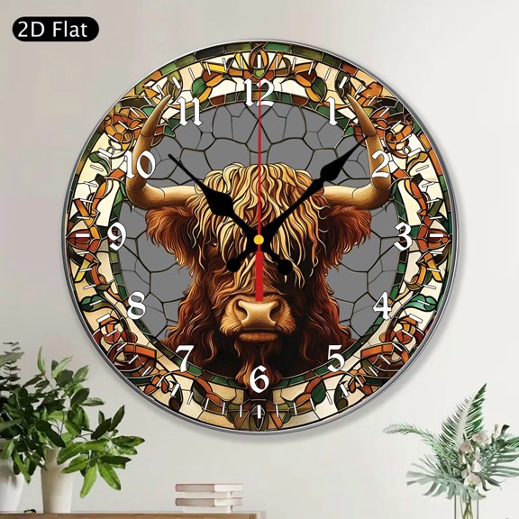 Highland Cow Scottish Highland Bull Rustic Farmhouse Wall Clock Decor, Cow Lover Gift, Farm Housewarming Decor