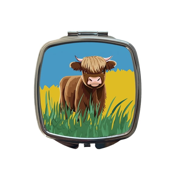 Highland Cow Scruffy Travel Makeup Handbag Purse Small Pocket Compact Mirror
