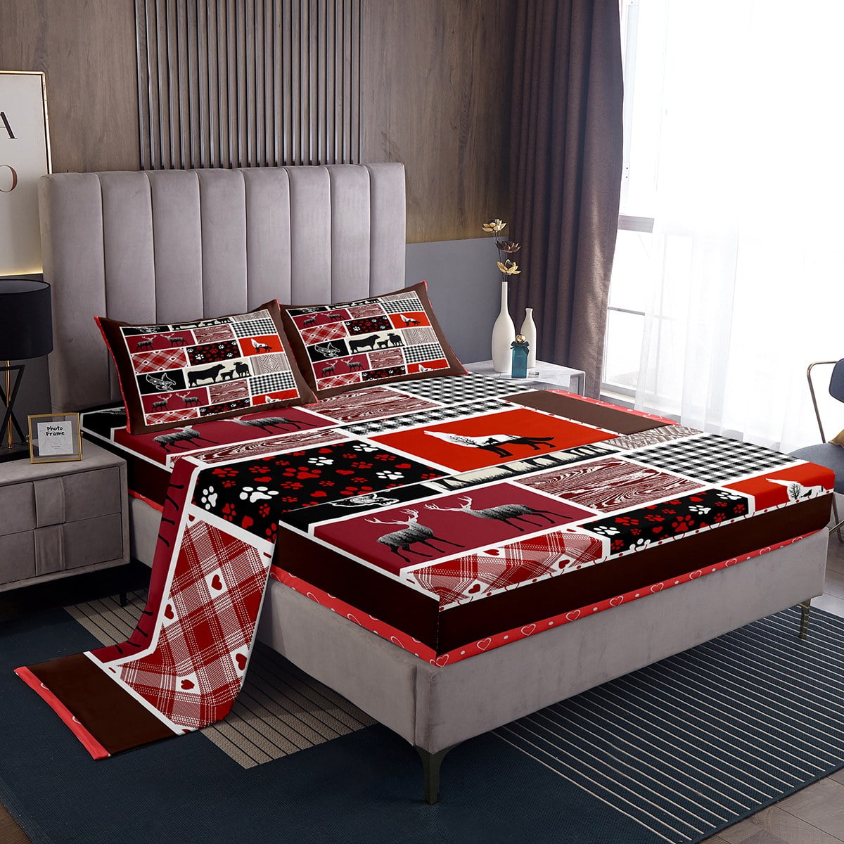 Highland Cow Sheets for Girls,Milk Cow Elk Deer Fitted Sheet Queen,Wolf