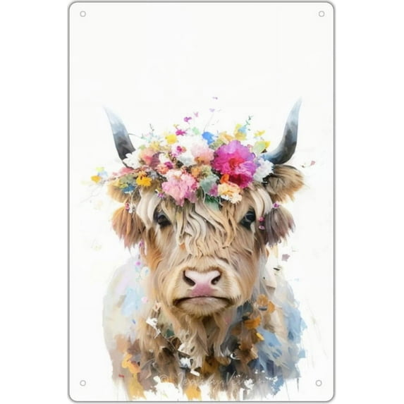 Highland Cow Sign, Rustic Farmhouse Wall Decor, Cow Sign, Bathroom Cow Metal Sign, Cows Gifts for Men, Western Room Decor, Man Cave Decor, Gift for Girl Sisters Friends 12x8 Inches