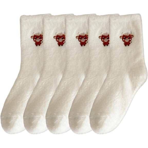 Highland Cow Slipper Socks for Women - Cozy, Fuzzy, Thick Winter Bed Socks | Cute Holiday Gift