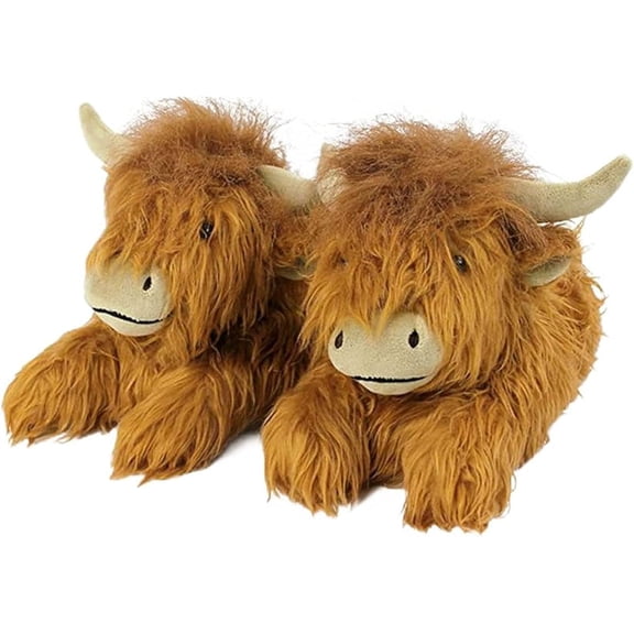 Highland Cow Slippers for Women, Fluffy Scottish Highland Cattle Hyland Soft Warm Animal House Plush Slippers for Cow Lover Christmas Birthday Gift - Fuzzy Cartoon Design