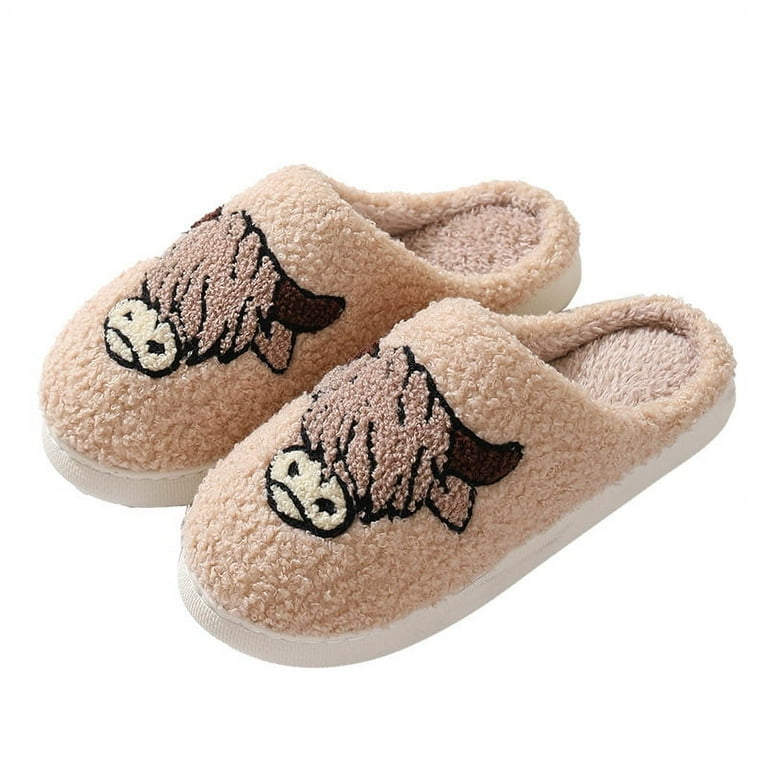 Highland Cow Slippers for Women Plush Scottish Highland Cow Animal Slippers Warm Non Slip Home Indoor Slippers