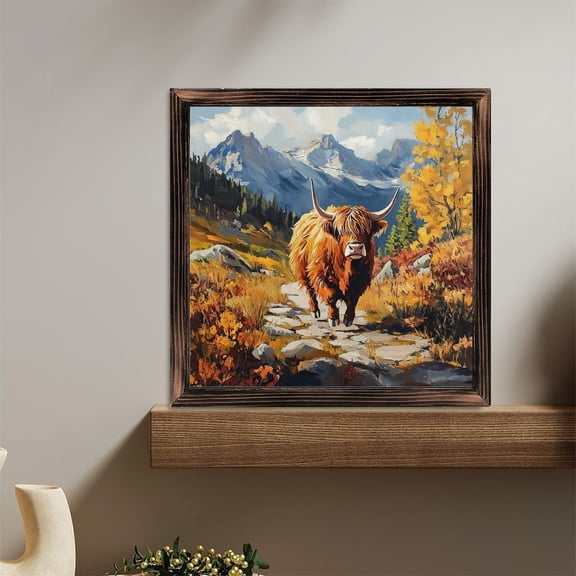 Highland Cow Snowy Mountains Tree Wooden Sign Wall Plaque - Vintage Art Decoration, Wall Decoration - Ideal Gift For Home Decoration, Living Room, Bathroom, Bedroom, Garden, Dining, Bar, Cafe, Fest