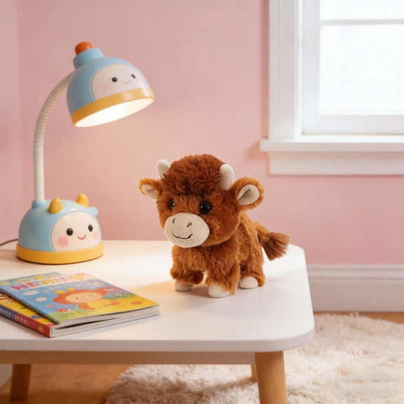 Highland Cow Soft Stuffed Plush Doll, Cute Brown Fluffy Fleece Cow Plush Toy with 3D Shape, Fuzz-Proof Decorative Easter Highland Cow Plush for Home Bedroom Shelf Desk Living Room Decor