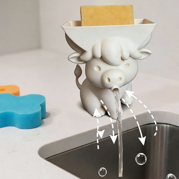 Highland Cow Sponge Holder with Drainage, 3D Printed Kitchen Sink Organizer, Cute Cow Design, Kitchen Counter Decor