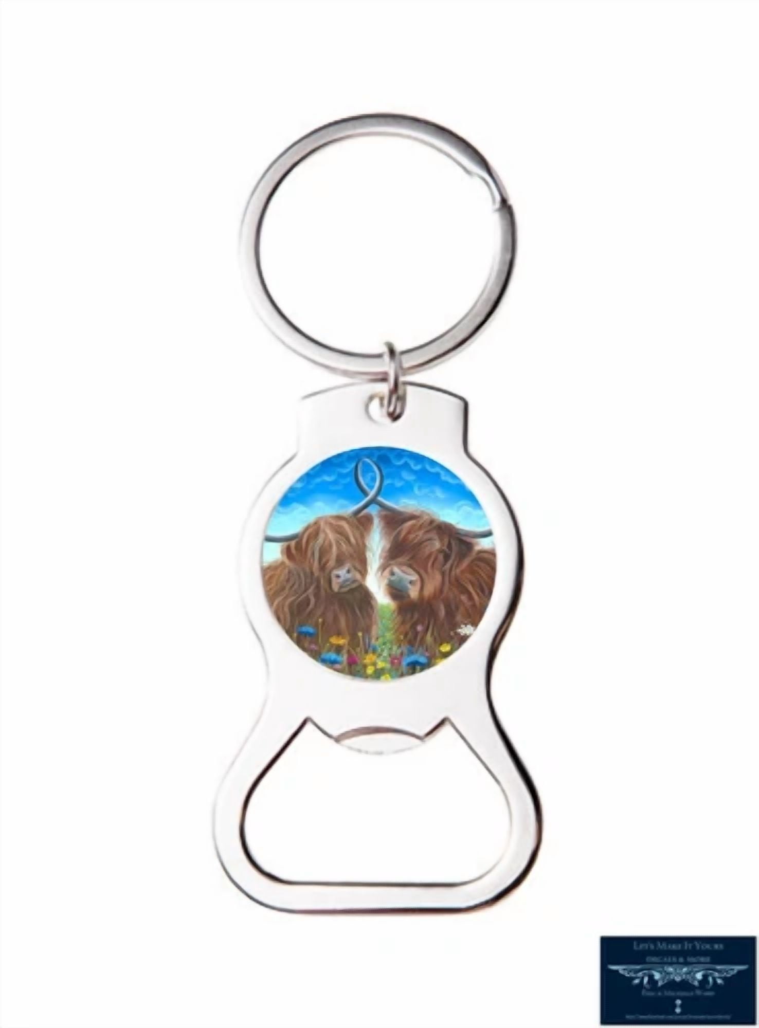 Highland Cow Spring Field Pasture Art Custom Bottle Opener Key Ring ...