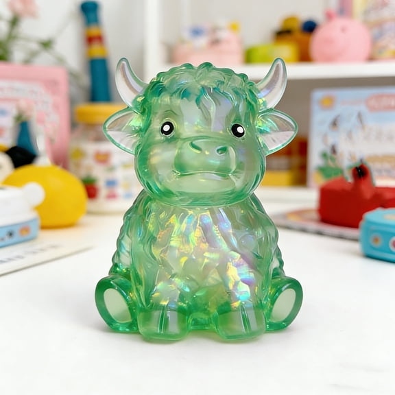 Highland Cow Squeeze Desktop Decor, Glitter Slow Rising Squishy Fidget Toy Decompress Cow Figurine for Adult Stress Relief, Office Home Decoration