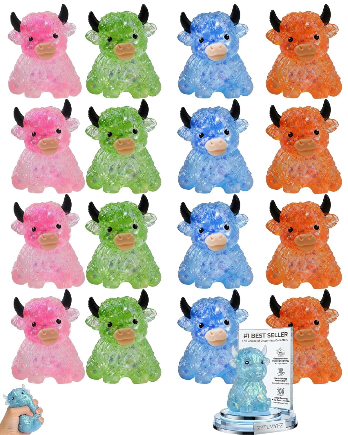 Highland Cow Squishies Glitter Squishy Soft Slow Rising Pocket Cute Stress Ball Sensory Squeezing Cute Squeeze for Adults Fidget Highlandcow Relief Cows Squishiesfidget Ball