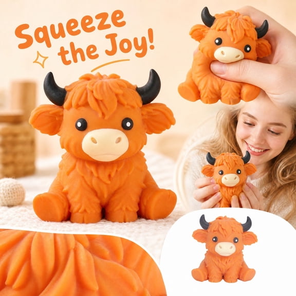 Highland Cow Squishy Fidget Toy, Soft Slow Rising Stress Relief Squeeze Toy, Cute Highland Cow Sensory Squishies for Adults, Boredom & Anxiety Calming