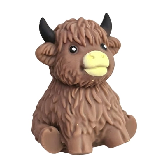 Highland Cow Squishy Toy, Flour Filled Stress Relief Squeeze Sensory Fidget for Desk Decor, Cute Animal Stocking Stuffer Gift (Brown)