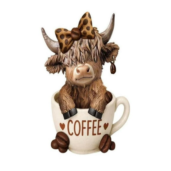 1pc Highland Cow Statue Resin Figurine, Cute Scottish Cattle Ornament for Desk Bookshelf Home Decoration, Collectible Gift for Animal Lovers and Christmas Holiday Decor