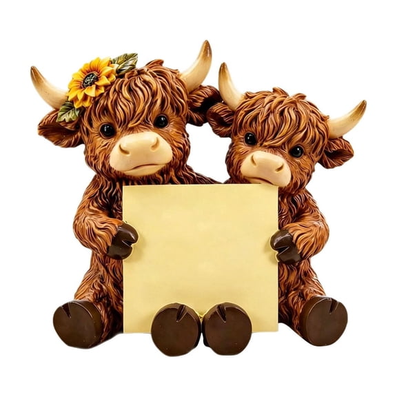 Highland Cow Sticky Note Holder, Desk Organizer, Cute Decorative Desktop Ornament Resin Craft Table Storage Clip Photo Card Stand, Pen Rest, Office Accessory, Home Desk Shelf Display Gift