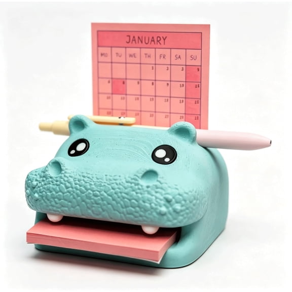 Highland Cow Sticky Note Stand with Stencil Storage, Pen Rest & Picture Slot  Cute Desk Memo Dispenser Compatible with Standard Post-It Notes  Fun Workspace Accessory1pcs,Green,C