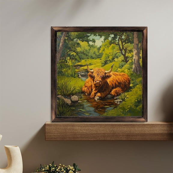 Highland Cow Stream Nature Wooden Sign Wall Plaque - Vintage Art Decoration, Wall Decoration - Ideal Gift For Home Decoration, Living Room, Bathroom, Bedroom, Garden, Dining, Bar, Cafe, Festival Pa