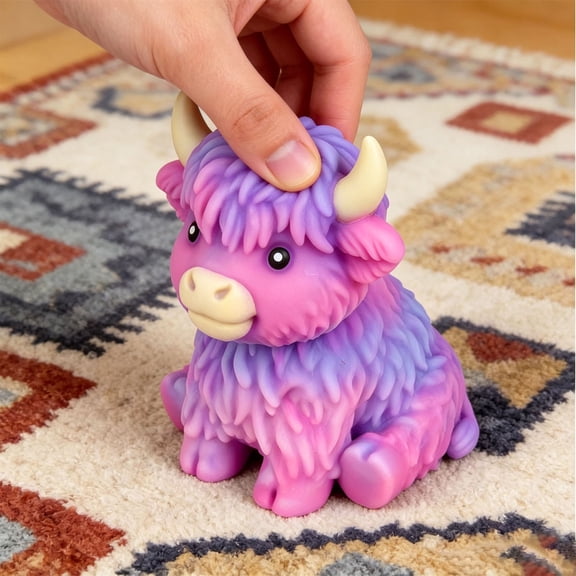 Highland Cow Stress Balls, Animal Squeeze T-oys, Soft TPR Squishy Soft Squeeze Fidget, Cute Miniature Highland Cow, Portable Anxiety Relief for All Ages