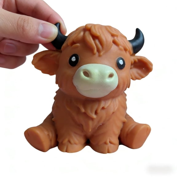 Highland Cow Stress-Relief Squeeze Toy, Soft TPR Fidget Figure for Anxiety & Sensory Play