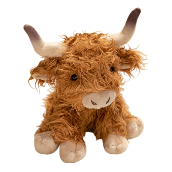 Highland Cow Stuffed Animal 7.9'' Realistic Scottish Cow Plush Toy Soft Farm Animal Cattle Plushie Doll Gift
