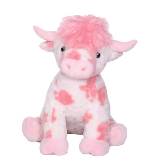 Highland Cow Stuffed Animal, Cute Plushies Fluffy Cow Gifts, Realistic Highland Cows Plush Figure, Pink and White (Cow-25cm)