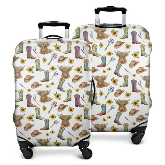 Highland Cow Sunflower Boot Hat Pattern Luggage Cover Fashion Suitcase Cover Baggage Covers Fit 25-28 Inch Luggage (Go Travel)