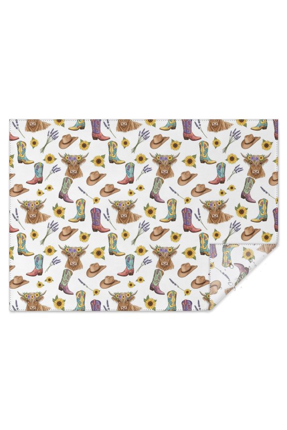 Highland Cow Sunflower Boot Hat Pattern Rectangle Tablecloth 60"x84",Waterproof Polyester Rectangle Table Cloth, Wipeable Spillproof Polyester Tablecloth for Dining, Camping, Indoor and Outdoor