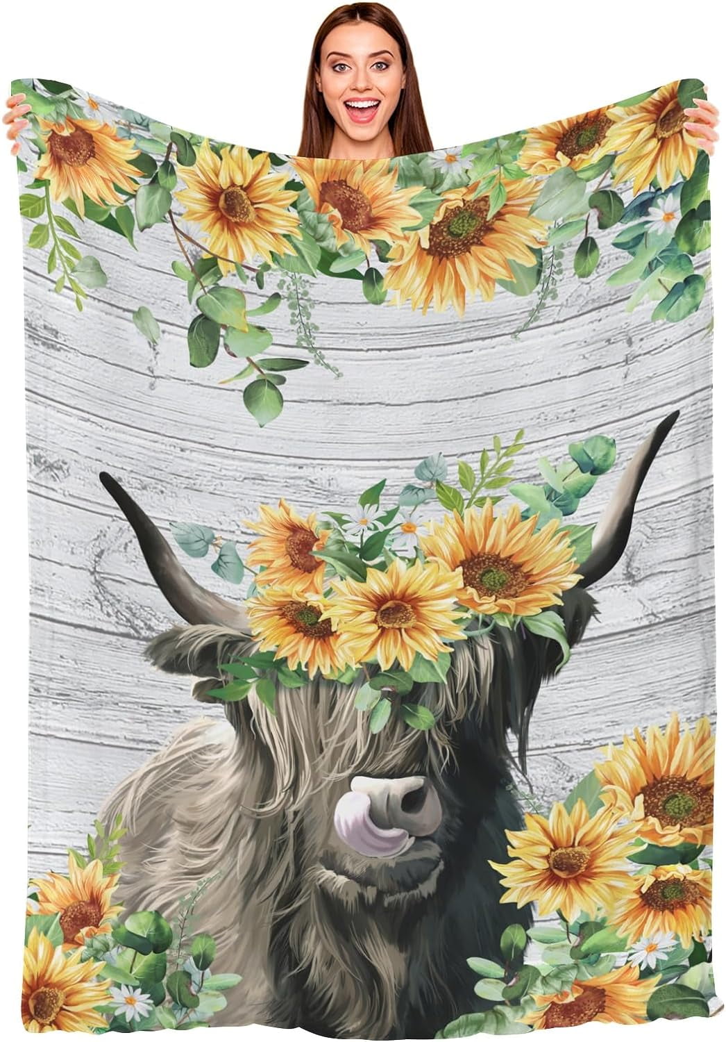 Highland Cow Sunflower Cow Blanket Baby Blanket High Definition Flowers Flannel Throw Blankets Super Warm Travel Blankets for Kids Baby 40x50inch