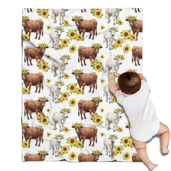 Highland Cow Sunflower Cow Pattern Blanket,Comfortable Soft Lamb Wool Throw Blanket,All Season,Warm Lightweight Blankets for Sofa Bed Couch Living Room Chair,30"x40"