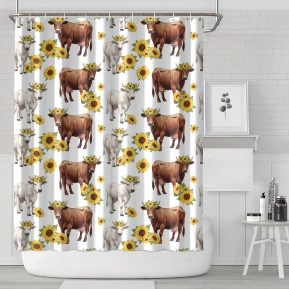 Highland Cow Sunflower Cow Pattern Shower Curtain 84"x72" ,Bathroom Decorative Shower Curtains Set with 12 Hooks,Modern Waterproof Washable Shower Curtain