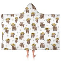Highland Cow Sunflower Daisy Pattern Hooded Bath Towel，50"x30" for Ages 3 To 12 Kids, Quick Dry Lightweight Soft Microfiber Hood Beach Towel Cover Up for Kids