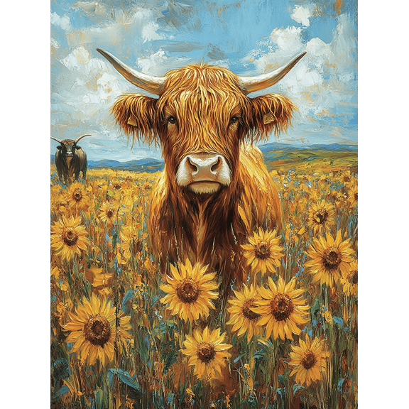 Highland Cow Sunflower Field Canvas Wall Art Perfect for Living Room Bedroom Kitchen Office and Dining Room Decoration.